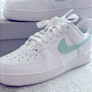 Nike Air Force 1 White and Mint Sneakers